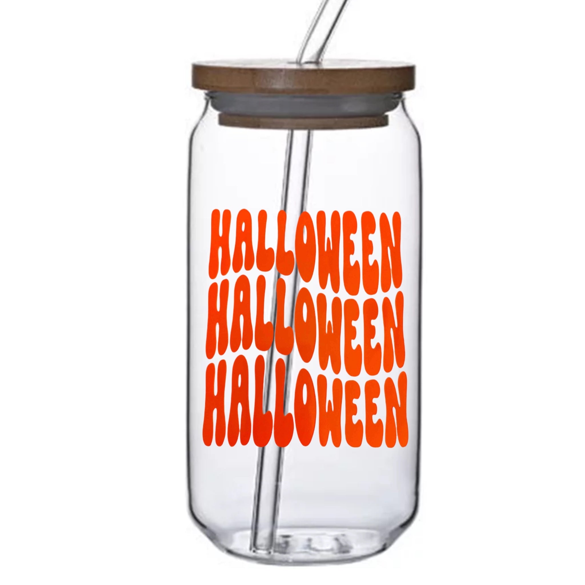Groovy Halloween 16 Oz. Glass Cup with Bamboo Lid + Glass Straw – DyCan  Cosmetics LLC