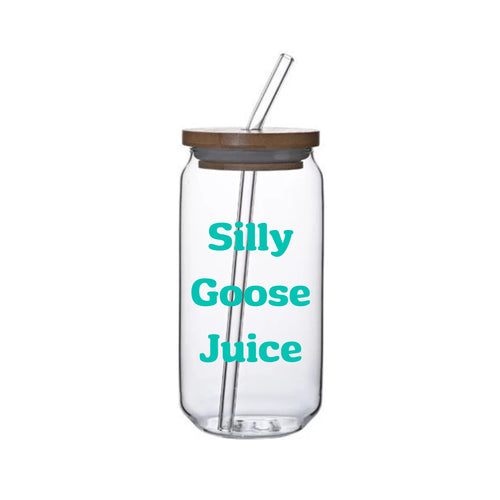 Silly Goose Juice 16 Oz. Glass Cup With Bamboo Lid