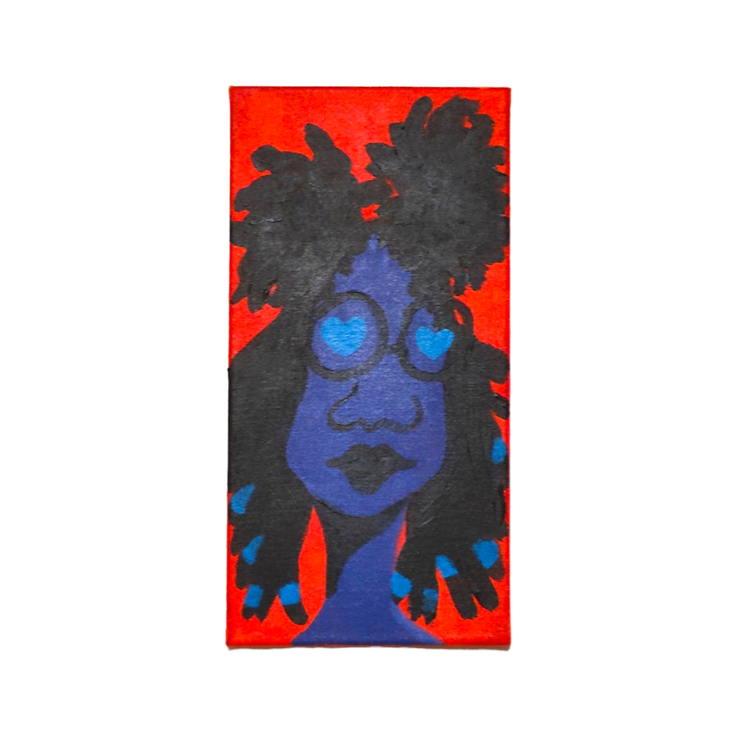 Vibrant And Black, Abstract Portrait Acrylic Painting 7 x 14 Canvas